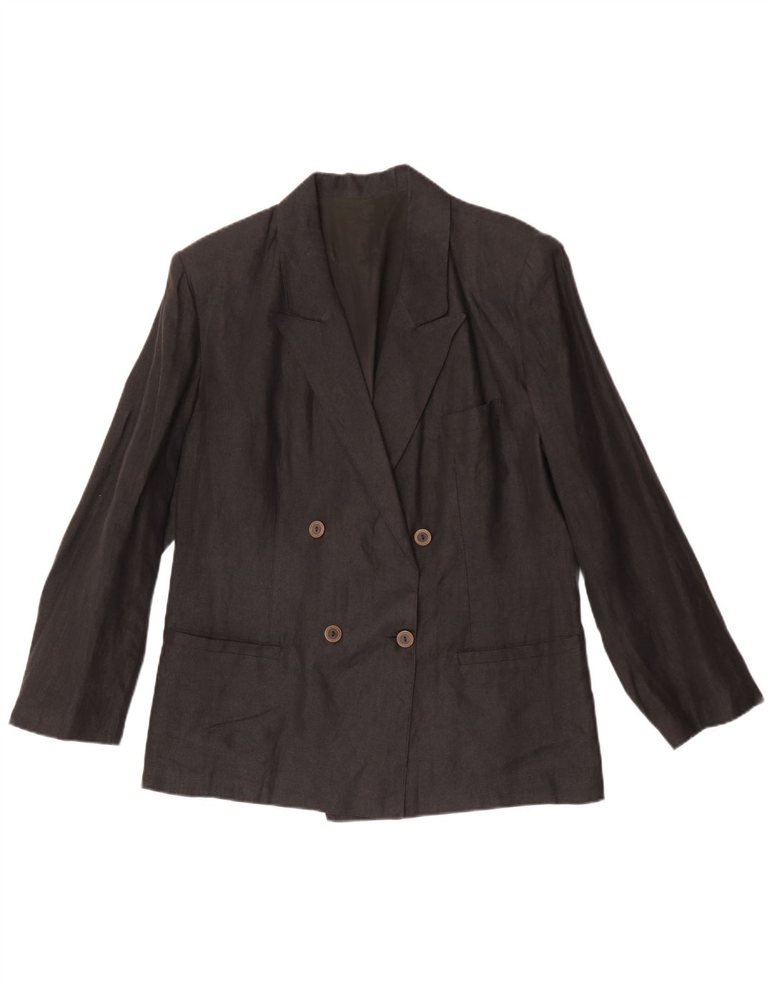 Vintage Damen Zweireihige Blazerjacke IT 48 XL Graues Leinen