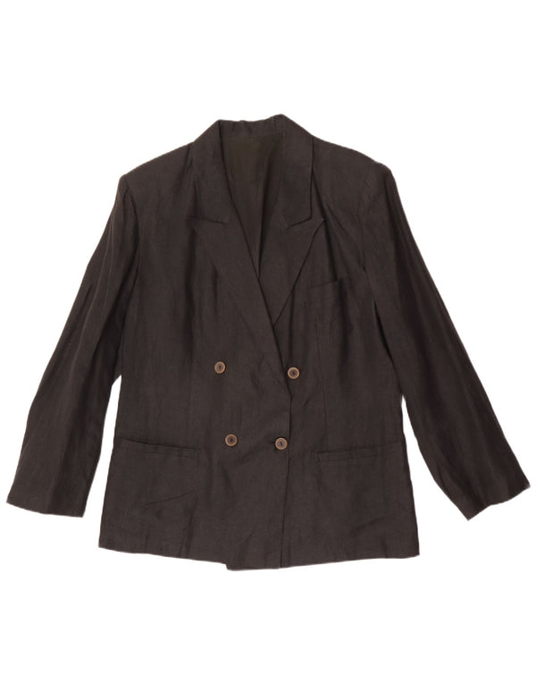 Vintage Damen Zweireihige Blazerjacke IT 48 XL Graues Leinen