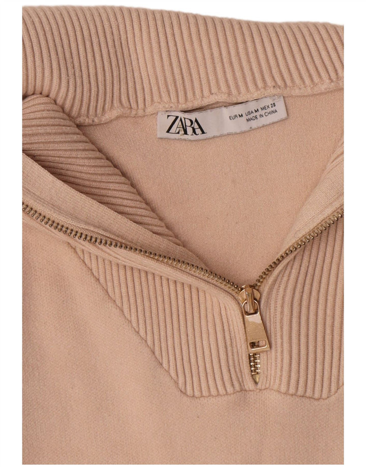 Zara Damen-Pullover, übergroß, mit Reißverschluss, UK 14, mittelbeige Viskose