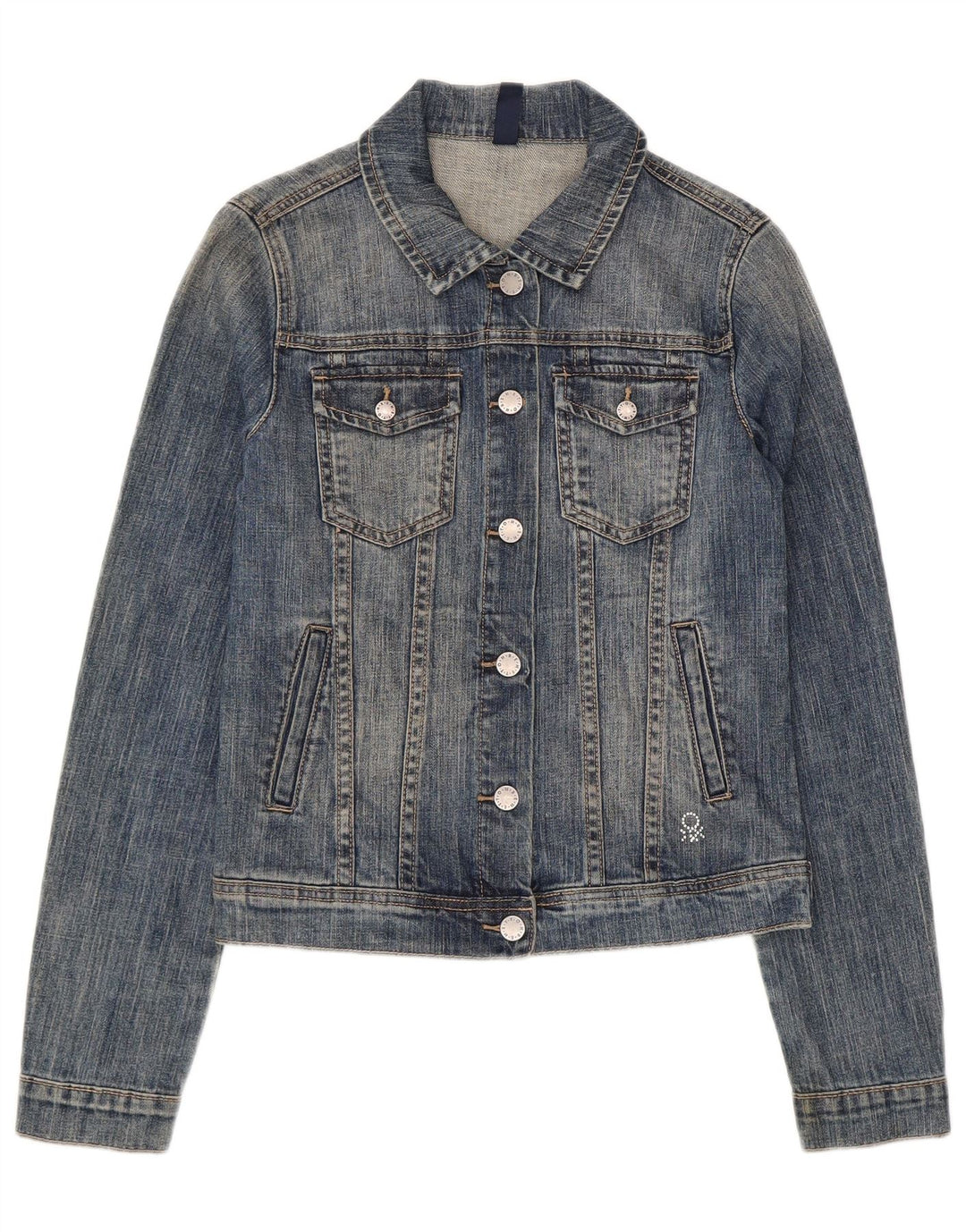 Benetton Jeansjacke für Mädchen, 11–12 Jahre, 2XL, blaue Baumwolle