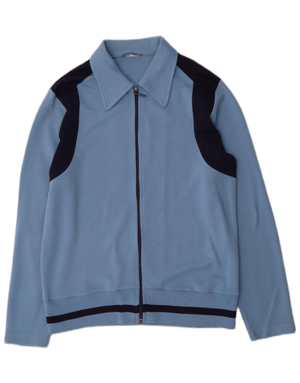 Vintage Herren-Trainingsanzug-Top-Jacke, mittelblau, Farbblock