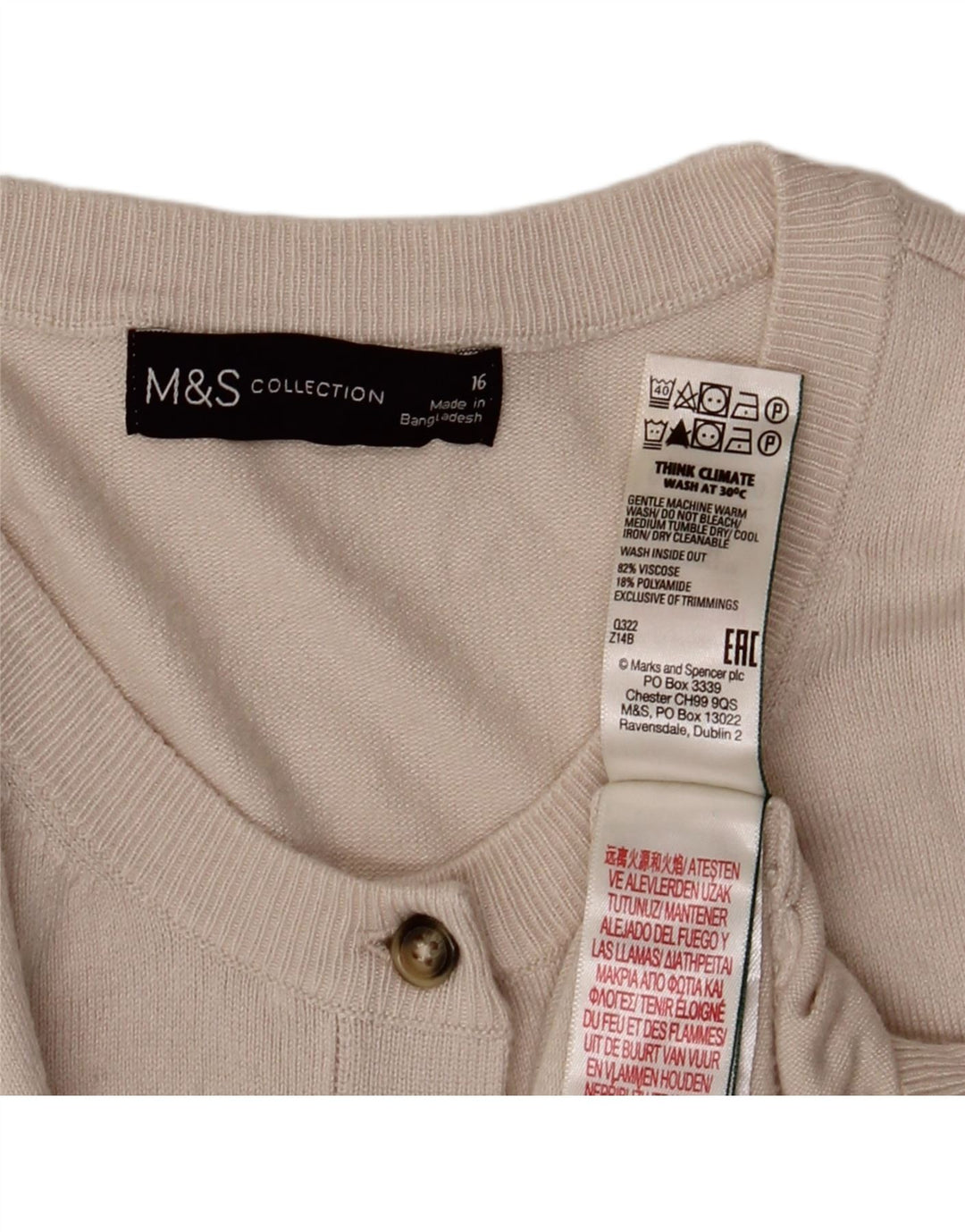 Marks & Spencer Damen Strickjacke Pullover UK 16 Large Beige Viskose