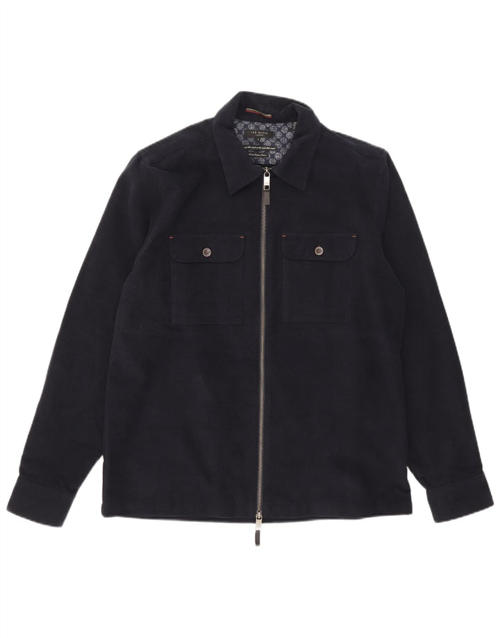 Ted Baker Herren-Bomberjacke, Größe 4, groß, marineblaue Baumwolle