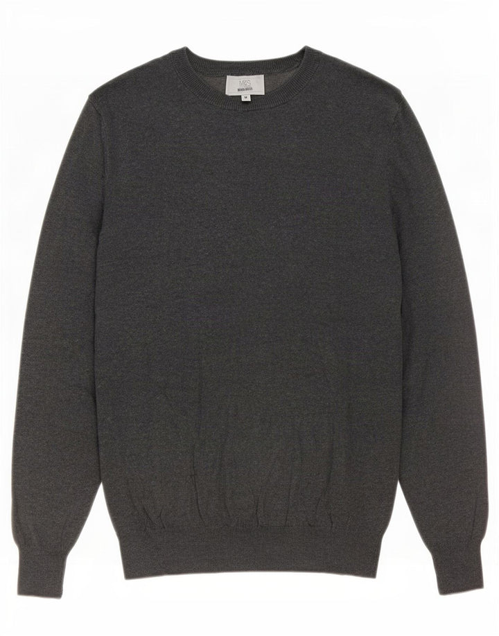 Marks & Spencer Herren-Pullover mit normaler Passform, U-Boot-Ausschnitt, Mittelgrau