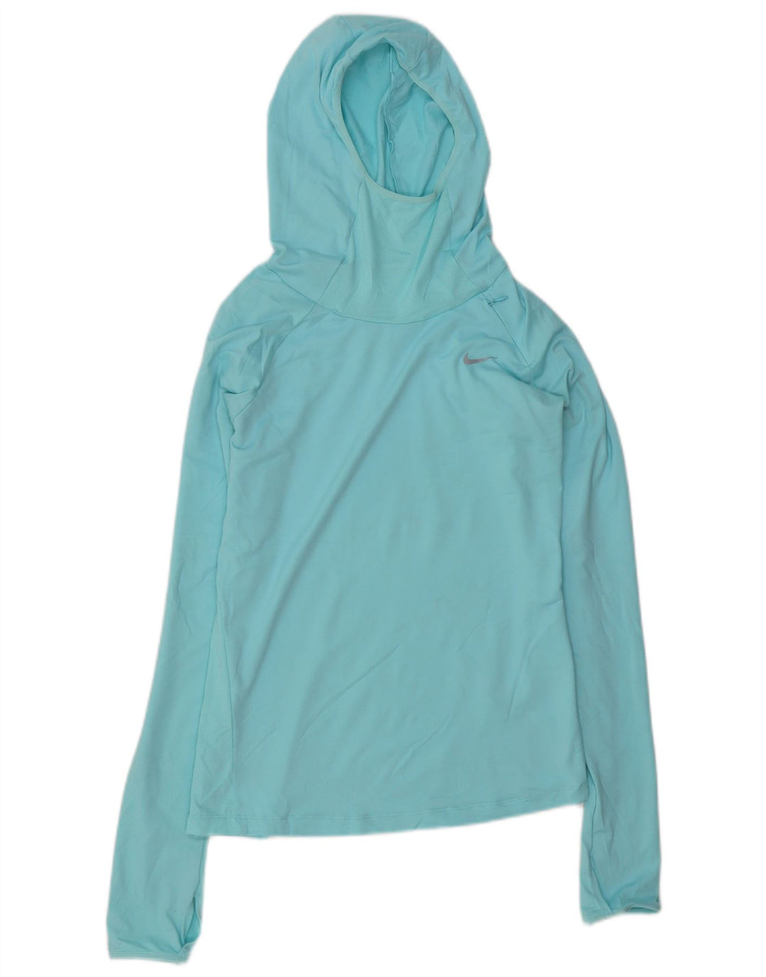 NIKE Damen Dri Fit Kapuzenoberteil Langarm UK 10 Small Blau Polyester