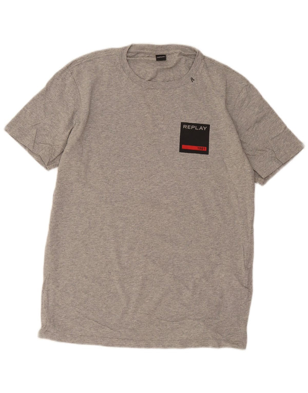Replay Herren-T-Shirt-Oberteil, groß, grau gesprenkelte Baumwolle