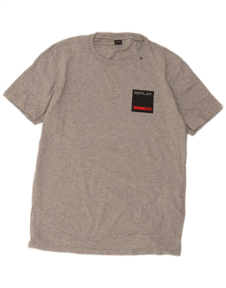 Replay Herren-T-Shirt-Oberteil, groß, grau gesprenkelte Baumwolle