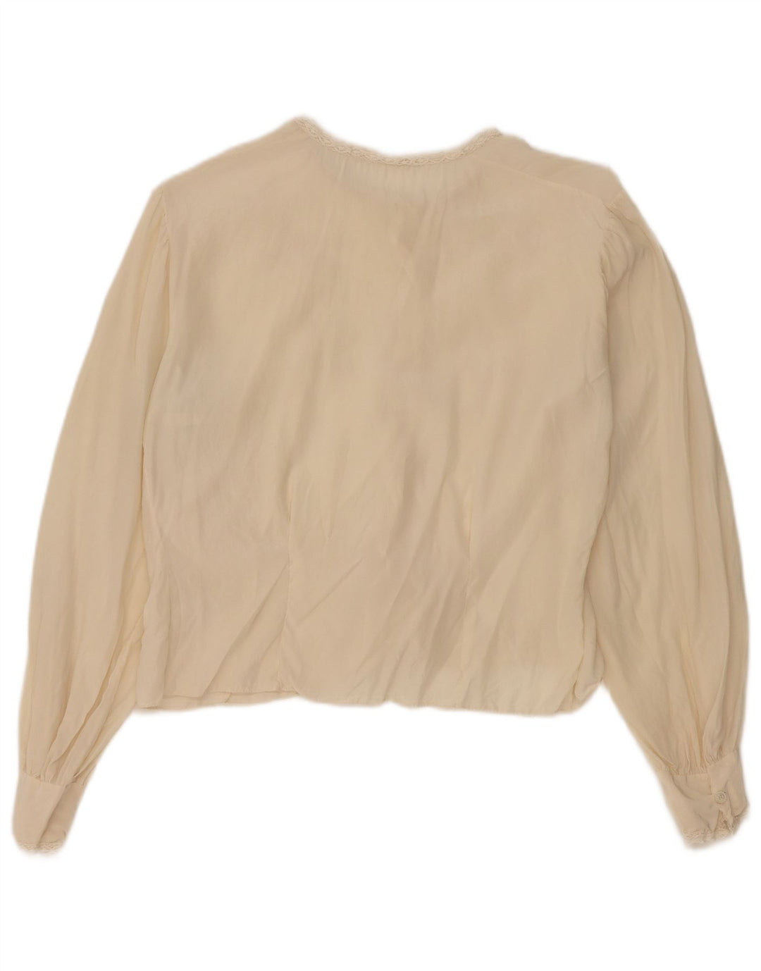 Vintage Damen Crop Shirt Bluse UK 12 Medium Beige