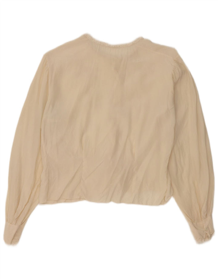 Vintage Damen Crop Shirt Bluse UK 12 Medium Beige