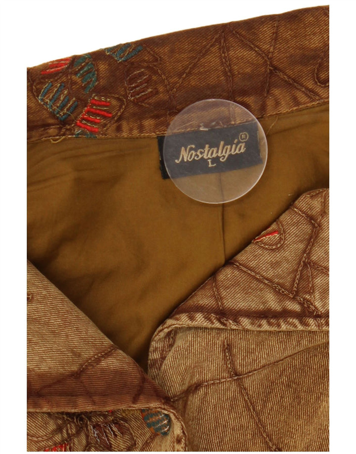 Vintage Damen Bomberjacke UK 16 Große braune geblümte Baumwolle