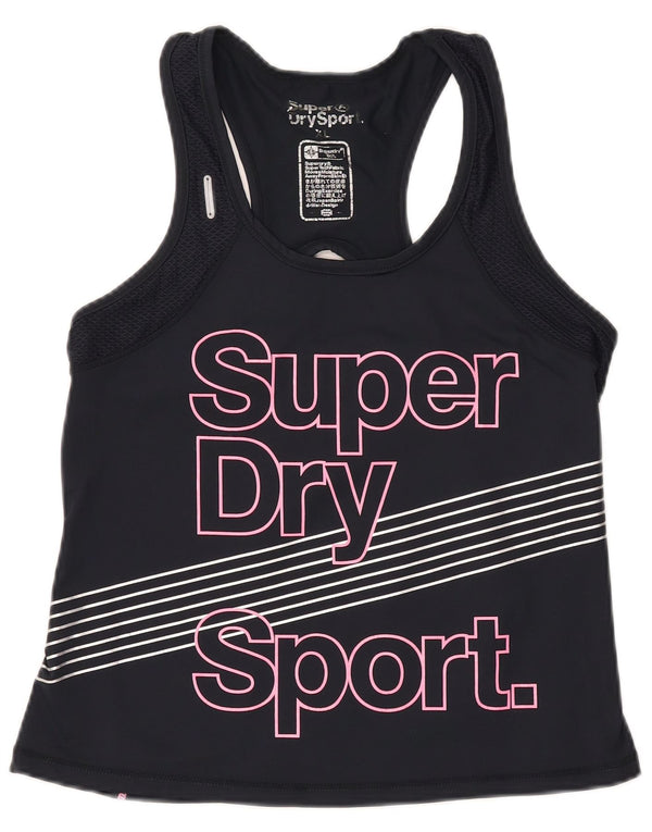 SUPERDRY Damen-Top mit Grafik, UK 18, XL, schwarzes Nylon