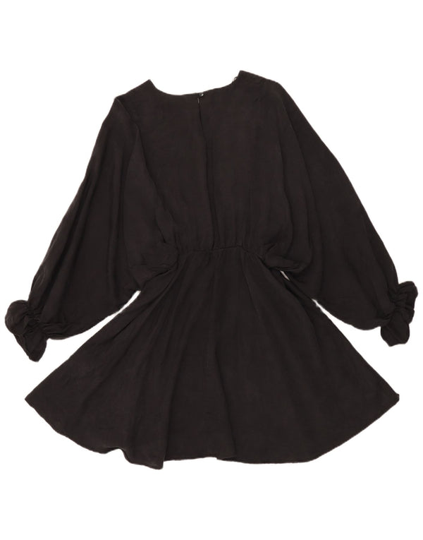 Zara Damen Langarm-Swingkleid UK 10 Small Grau Lyocell