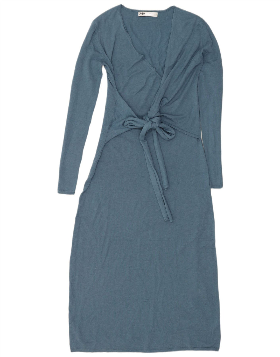 Zara Damen-Pulloverkleid mit vorderer Bindung, langärmelig, Gr. 10, Größe S, Blau, Polyester