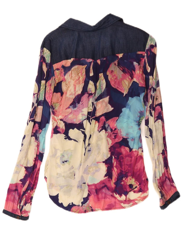 Desigual Damen Pullover-Hemdbluse UK 10 Kleines mehrfarbiges Blumenmuster