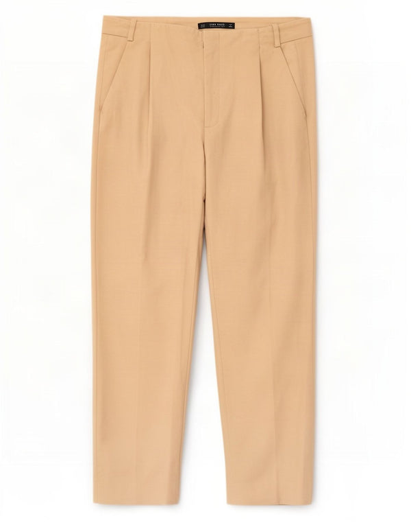 Zara Damen Pegged Chino Hose EU 44 XL W34 L27 Beige Baumwolle