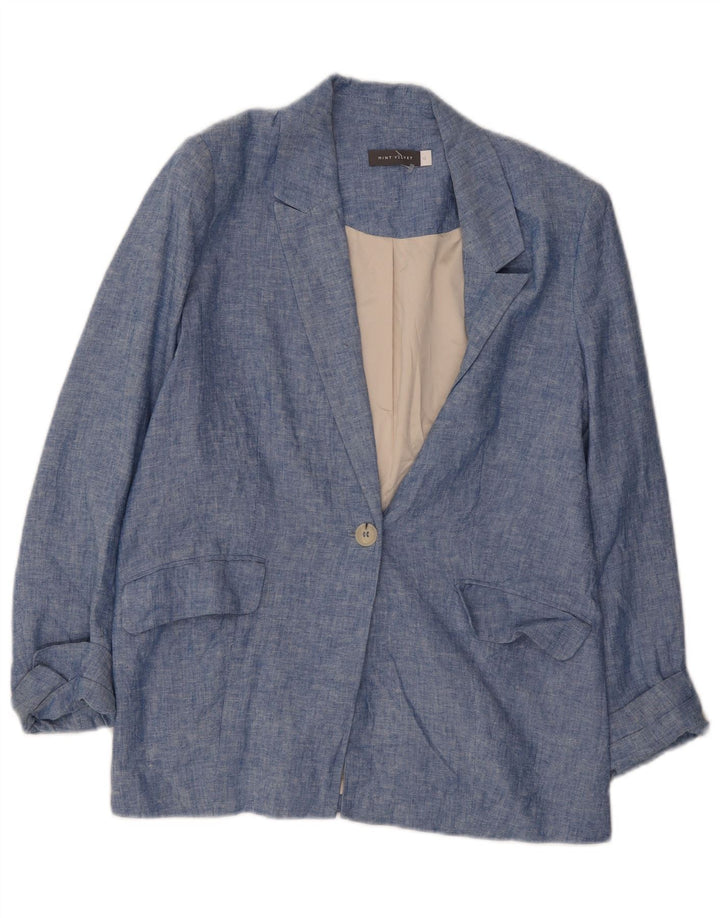MINT VELVET Damen-Blazerjacke mit 1 Knopf, UK 12, Mittelblaues Leinen