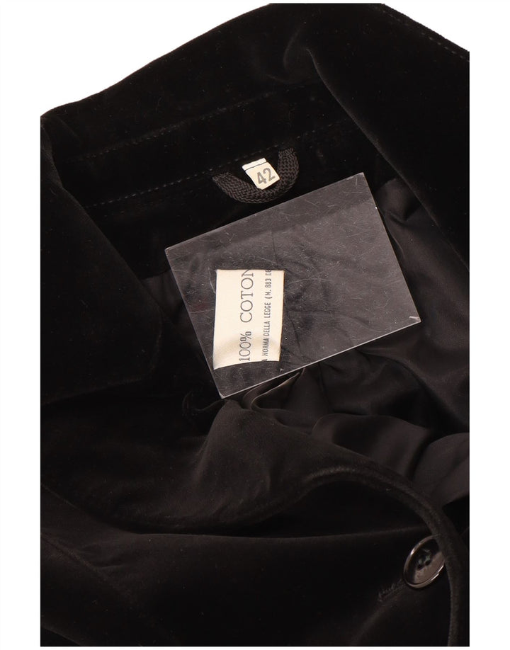 Vintage Damen 5-Knopf-Samt-Blazer-Jacke IT 42 Mittelschwarze Baumwolle