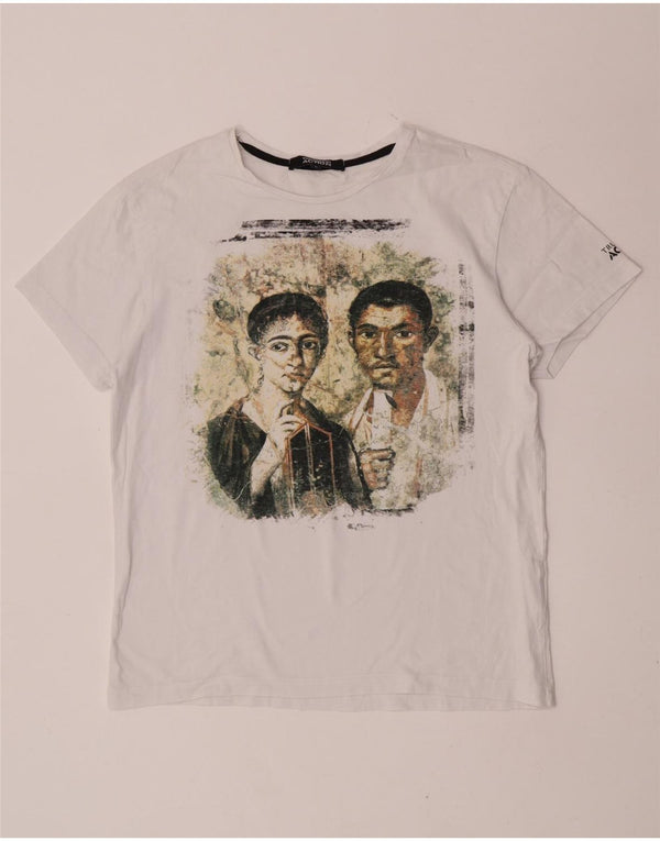 Trussardi Damen Grafik-T-Shirt-Oberteil UK 16 Large Weiße Baumwolle
