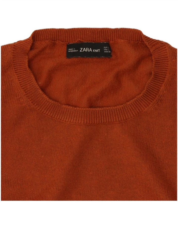 ZARA Damen-Pullover mit Rundhalsausschnitt, Größe 44, Orange