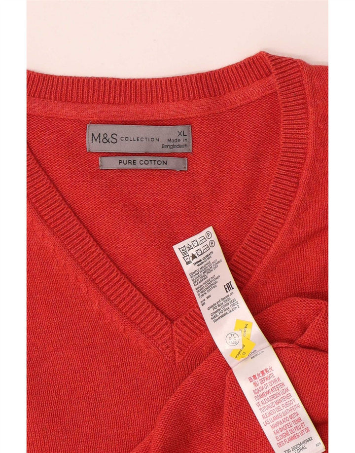 Marks & Spencer Herren-Pullover mit V-Ausschnitt, XL, rote Baumwolle