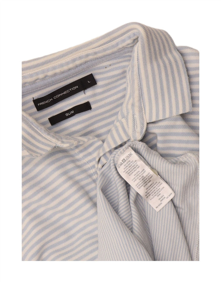French Connection Herren-Poloshirt, schmal, groß, blau gestreift, Baumwolle