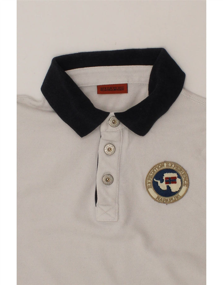 NAPAPIJRI Boys Graphic Polo Shirt 9-10 Years White Vintage Napapijri and Second-Hand Napapijri from Messina Hembry 