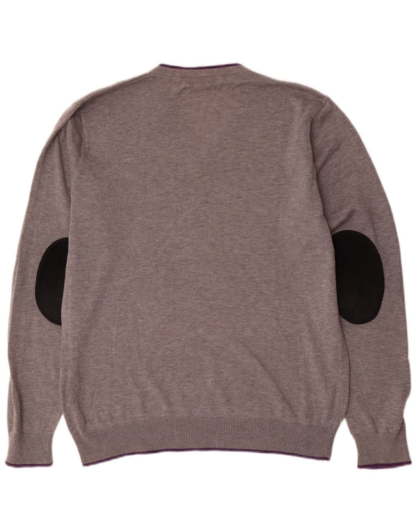 Gant Mens V-Neck Jumper Sweater Medium Grey Colourblock Cotton