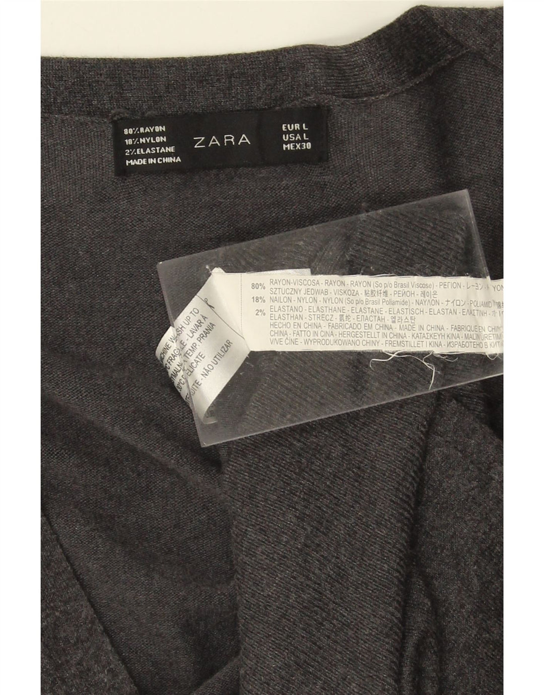 ZARA Womens Longline Cardigan Sweater UK 16 Large Grey Rayon Vintage Zara and Second-Hand Zara from Messina Hembry 