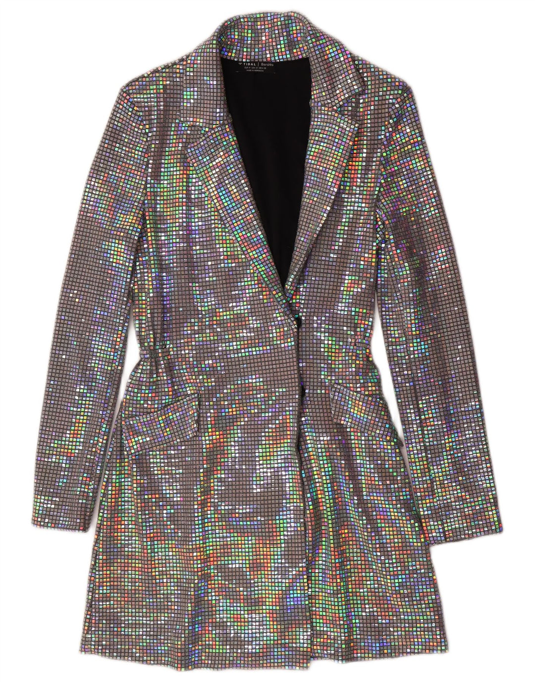 Bershka Womens Longline Blazer Jacke UK 12 Medium Mehrfarbiges Polyamid