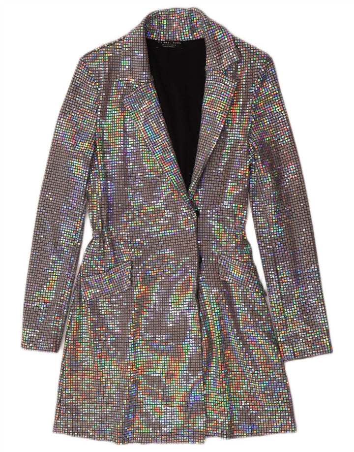 Bershka Womens Longline Blazer Jacke UK 12 Medium Mehrfarbiges Polyamid