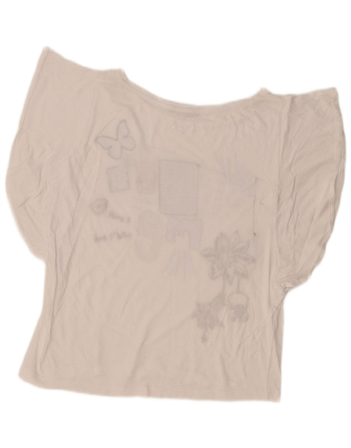 Desigual Damen Übergroßes Grafik-T-Shirt-Oberteil UK 10 Small Weiß
