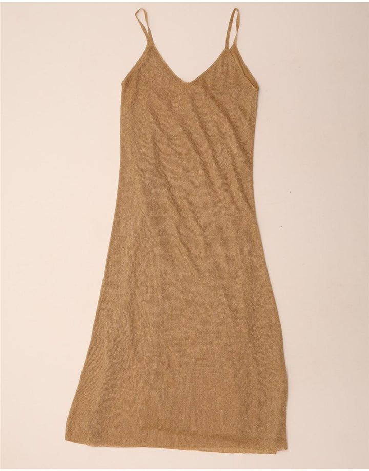Zara Damen Slip Dress UK 12 Medium Gold Polyester