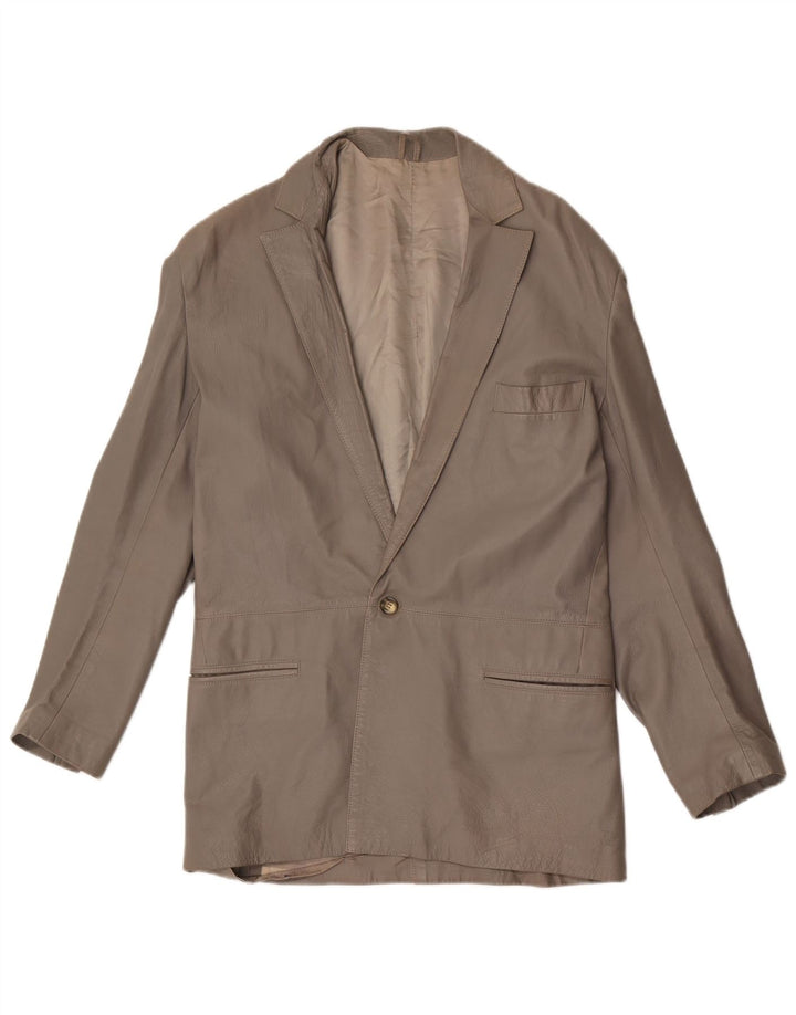 Vintage Damen 1 Knopf Leder Blazer Jacke IT 48 XL Grau