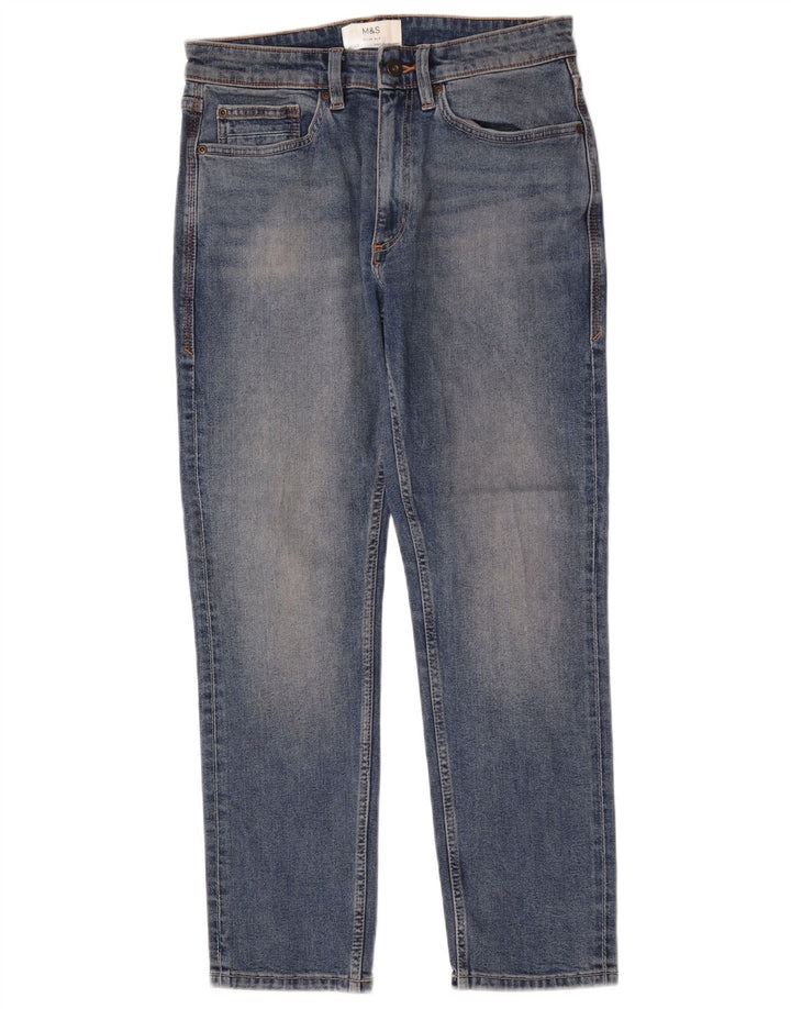 Marks & Spencer Herren Slim Fit Slim Jeans W30 L29 Blaue Baumwolle