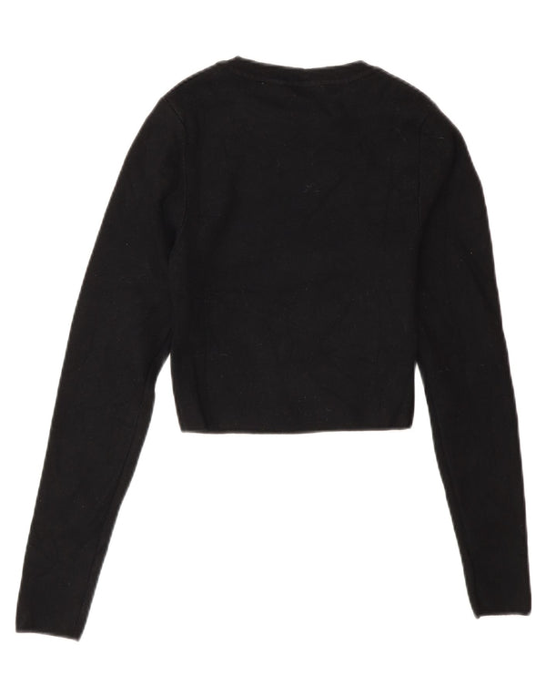 Zara Damen Crop Crew Neck Pullover Pullover UK 8 Small Schwarze Viskose