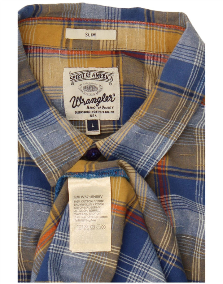 Wrangler Herren-Kurzarm-Slim-Hemd, groß, blau kariert, Baumwolle