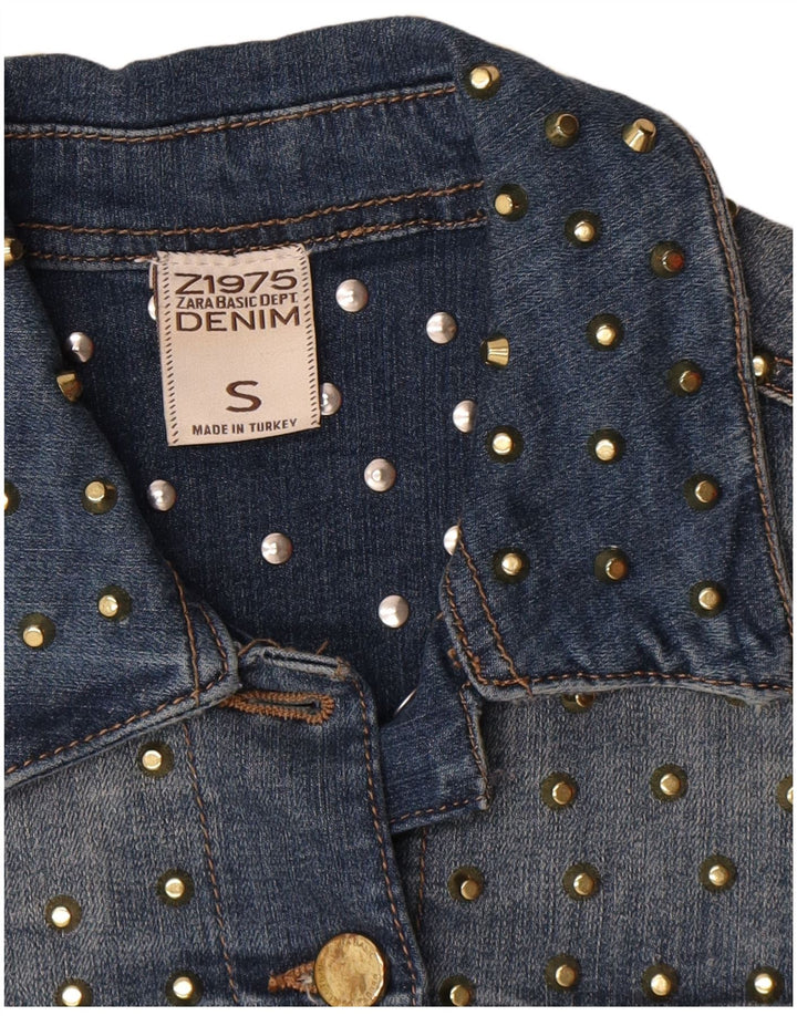 Zara Damen Crop Denim Jacke UK 10 Small Blaue Baumwolle
