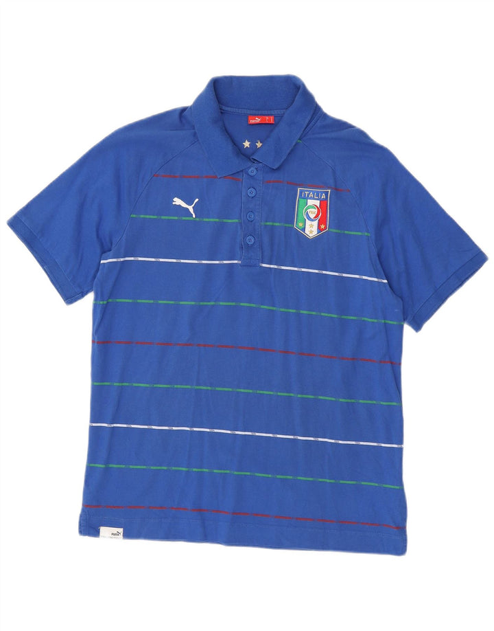 Puma Herren Italia Poloshirt mittelblau gestreift aus Baumwolle