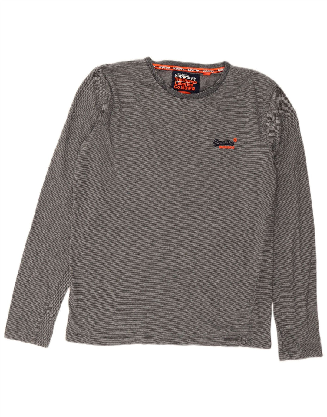 Superdry Herren-Langarmoberteil aus mittelgrauer Nadelstreifen-Baumwolle
