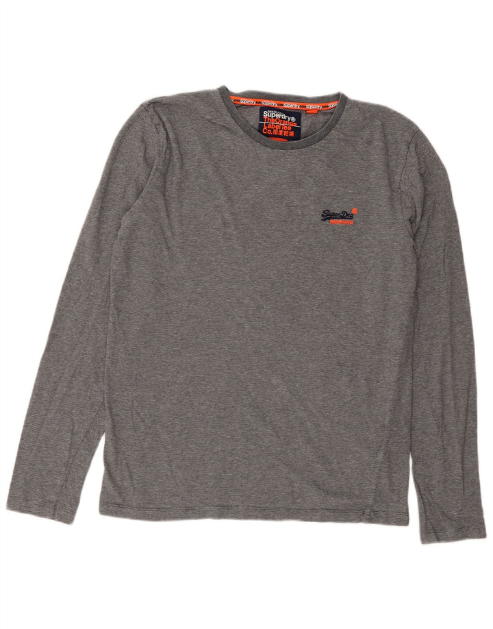 Superdry Herren-Langarmoberteil aus mittelgrauer Nadelstreifen-Baumwolle