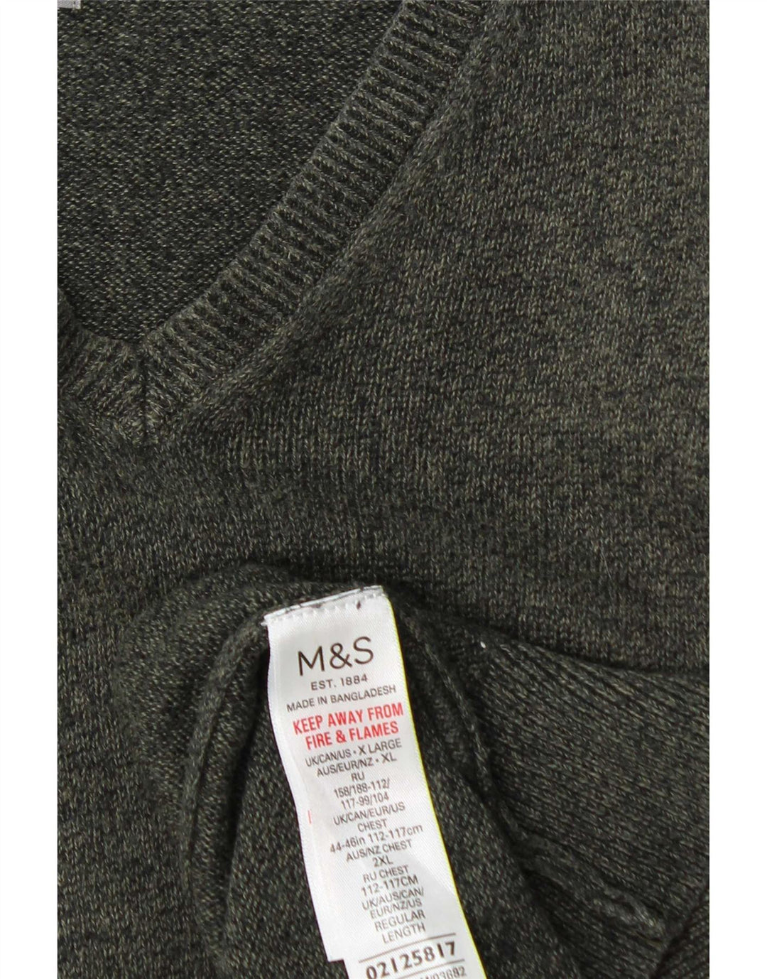 Marks & Spencer Herren-Pullover mit V-Ausschnitt, XL, grüne Baumwolle