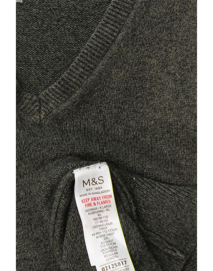 Marks & Spencer Herren-Pullover mit V-Ausschnitt, XL, grüne Baumwolle