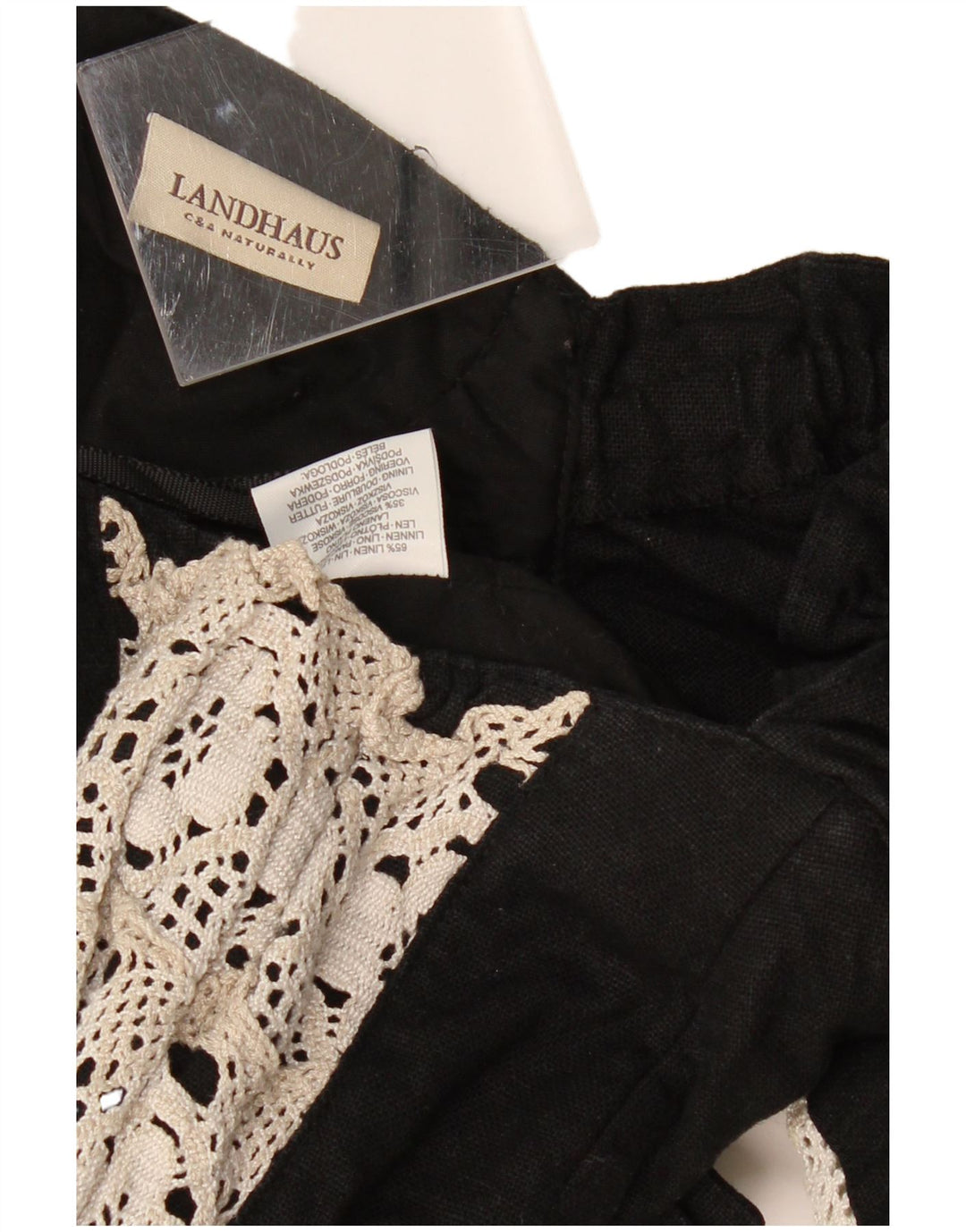 LANDHAUS Damen Trachten Crop Corset Top UK 8 Small Schwarz geblümtes Leinen