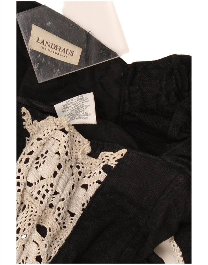 LANDHAUS Damen Trachten Crop Corset Top UK 8 Small Schwarz geblümtes Leinen