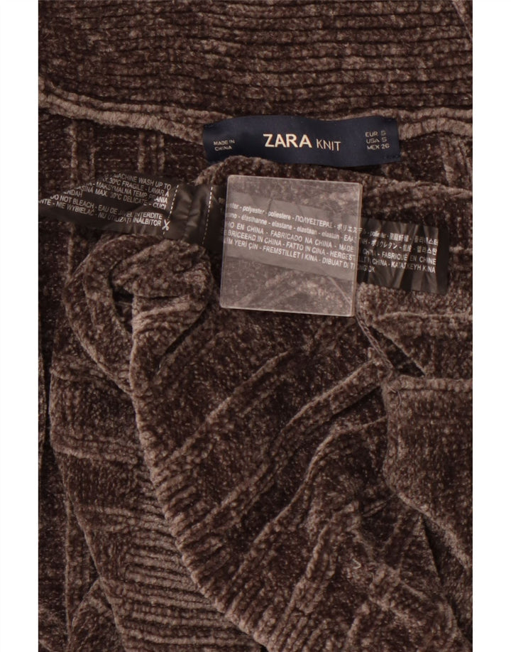 ZARA Damen-Strickjacke, übergroß, lang geschnitten, offen, Gr. 10, Größe S, Braun