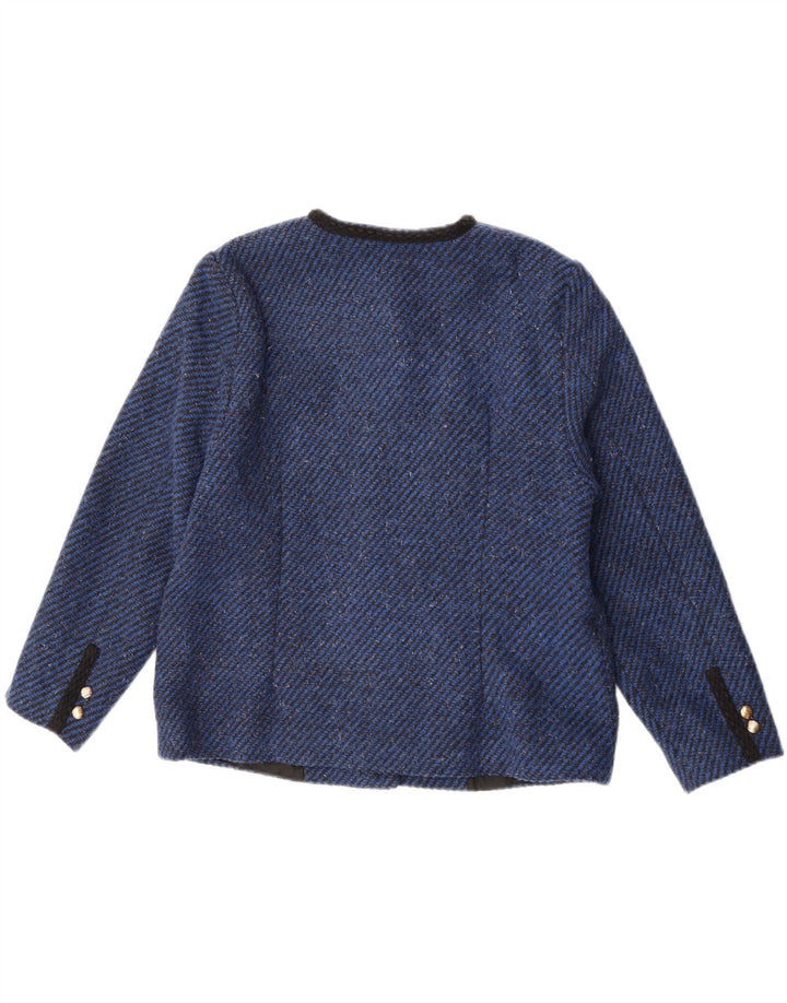 VINTAGE Damen 6-Knopf-Blazerjacke UK 14 Mittelblauer Nadelstreifen