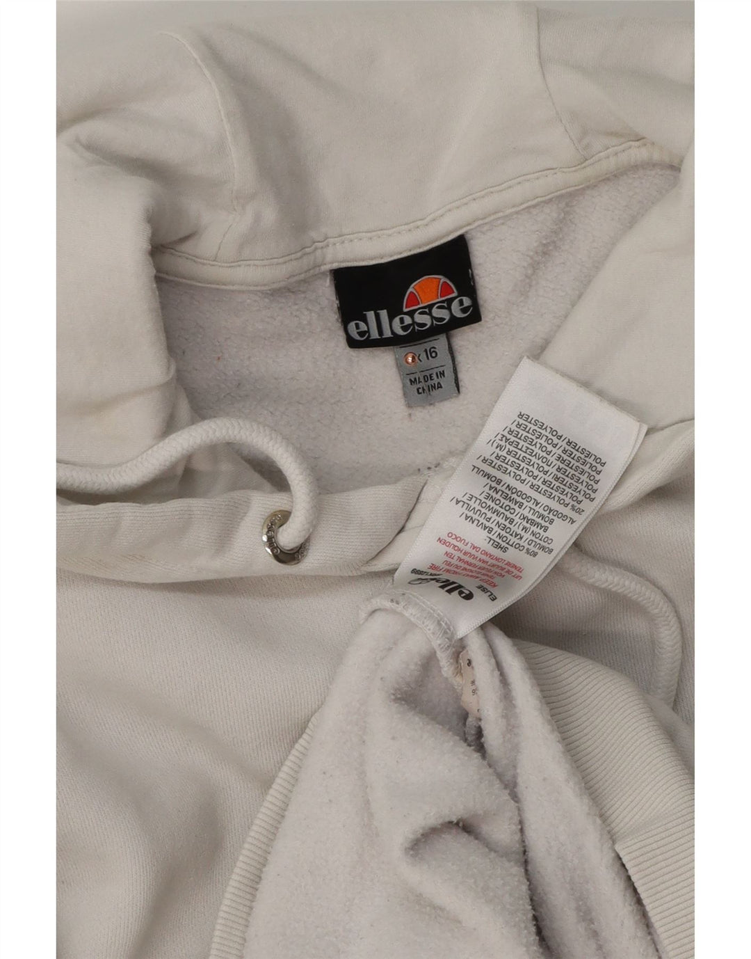 ELLESSE Damen-Pullover mit übergroßem Kapuzenpullover, UK 16, Größe L, weiße Baumwolle