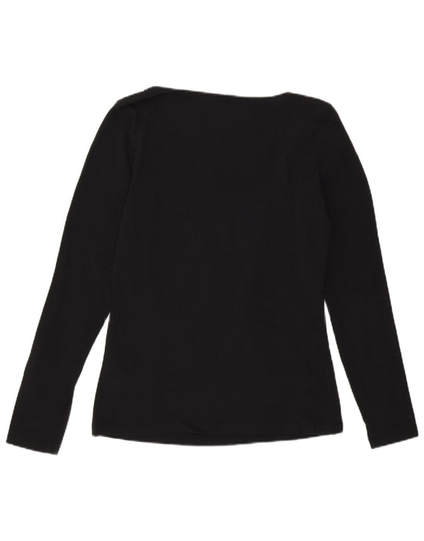 Calvin Klein Damen Graphic Top Langarm UK 14 Mittelschwarze Baumwolle