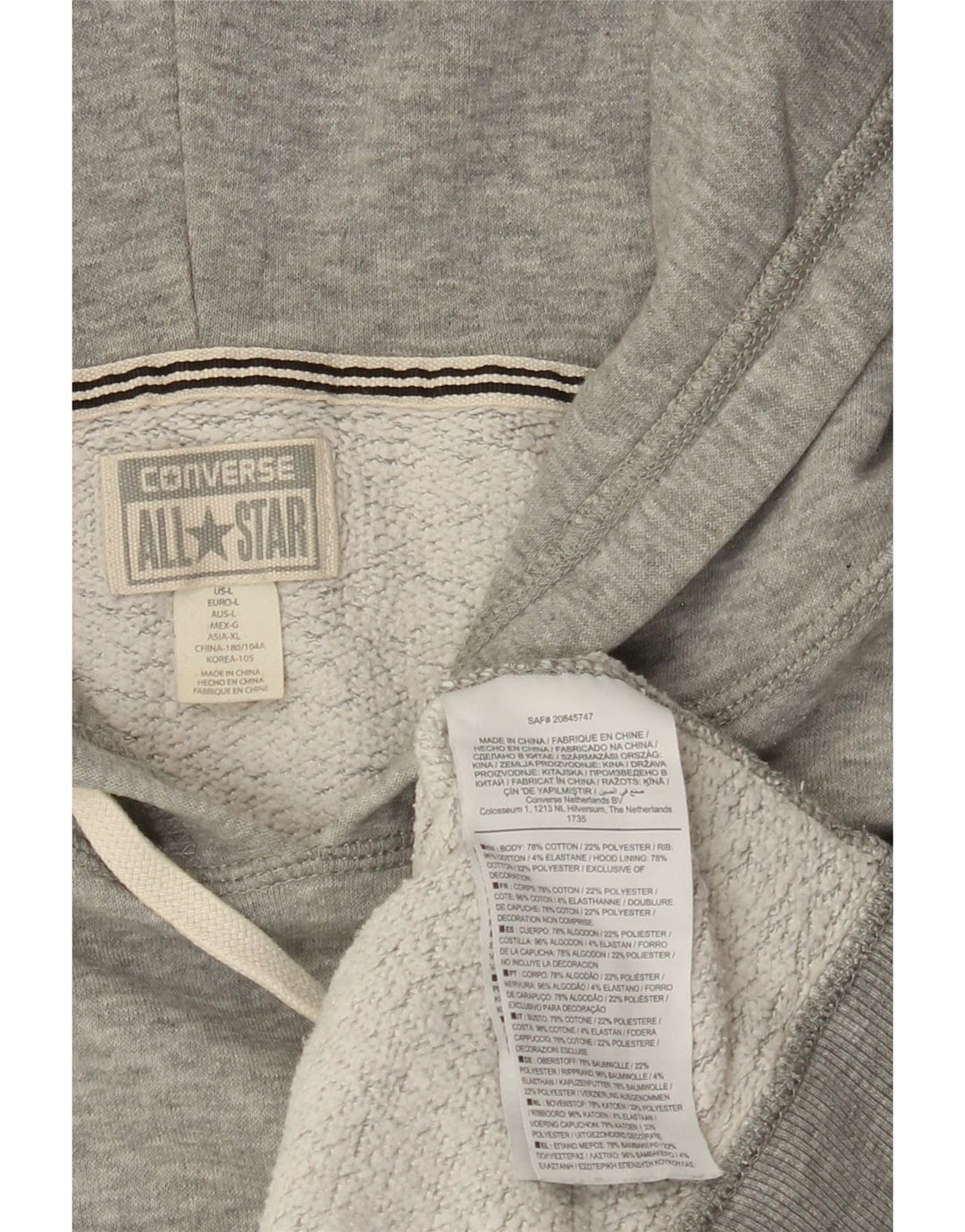 CONVERSE Mens Hoodie Jumper Large Grey Cotton