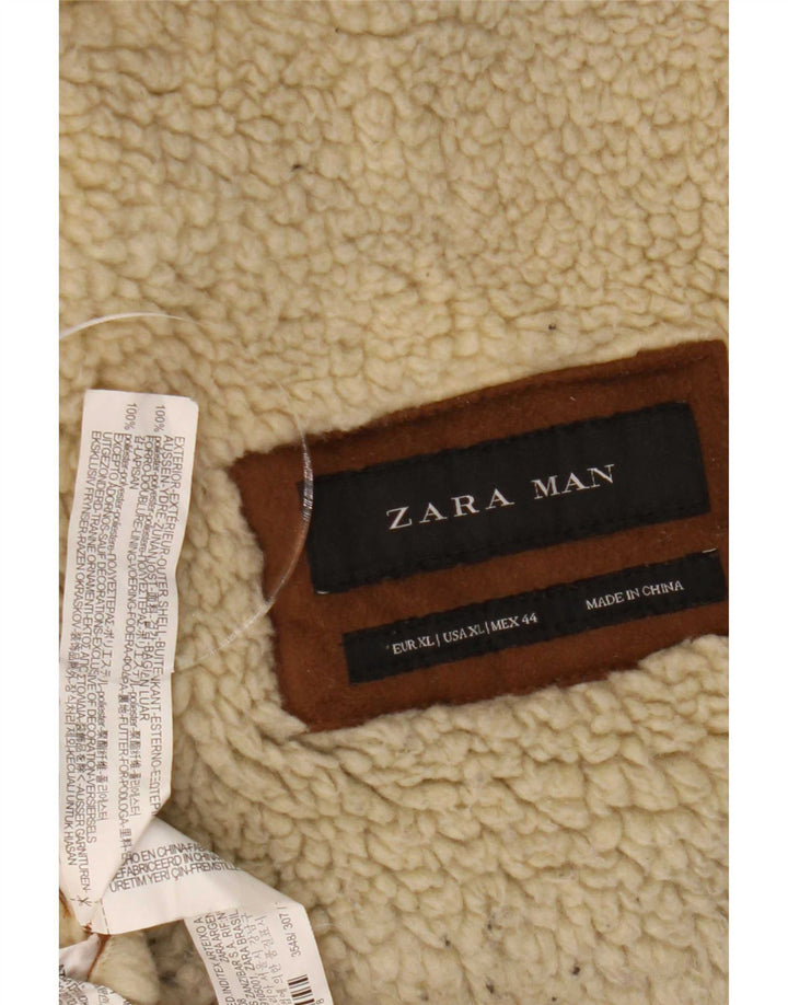Zara Herren Sherpa Jacke UK 42 XL Braun Polyester
